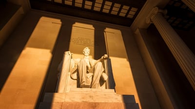 Bing wallpaper February 16, 2026. Lincoln Memorial, Washington, DC (© Westend61/Getty Images)