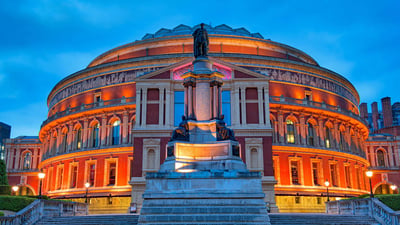 Bing wallpaper February 22, 2023. Royal Albert Hall at night, South Kensington, London. (© Sharrocks/Getty Images)