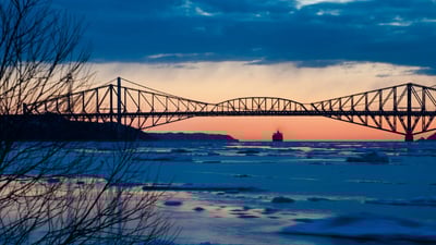 Bing wallpaper April 30, 2023. Quebec Bridge across the lower Saint Lawrence River, Canada (© Ronald Santerre/Getty Images)