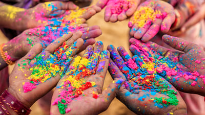 Bing wallpaper March 2, 2026. Group of people playing Holi in Rajasthan (© Bartosz Hadyniak/Getty Images)