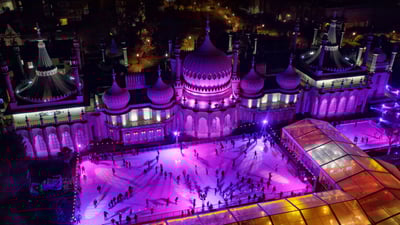 Bing wallpaper December 26, 2021. Royal Pavilion Ice Rink in Brighton, England (© Chris Gorman/Getty Images)
