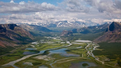 Bing wallpaper June 5, 2022. Rapa Valley in Sarek National Park, Sweden (© Alena Vishina/Alamy)