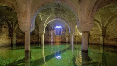 Bing wallpaper January 6, 2025. Flooded crypt, Basilica of San Francesco, Ravenna, Italy (© Andrea Pucci/Getty Images)