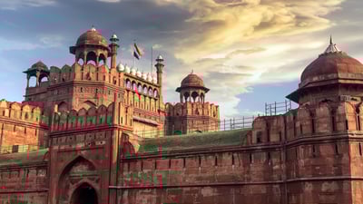 Bing wallpaper August 14, 2021. National flag hoisted at Red Fort in New Delhi, India (© Roop_Dey/Shutterstock)