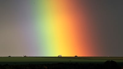 Bing wallpaper June 27, 2021. Regenbogen in der Nähe von Bad Langensalza, Thüringen (© AP Photo/Jens Meyer)