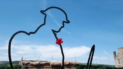 Bing wallpaper November 11, 2020. A British Tommy figure at the war memorial in Selkirk (© Rob Gray/Alamy Live News)