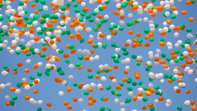 Bing wallpaper January 25, 2026. Balloons released during the 2021 Republic Day parade in New Delhi (© T. Narayan/Bloomberg/Getty Images)