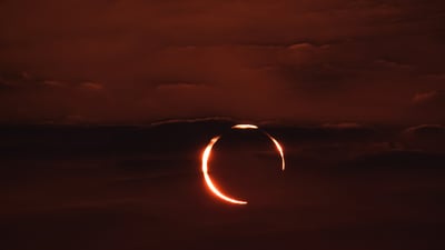 Bing wallpaper October 14, 2023. 'Ring of fire' annular solar eclipse, Doha, Qatar (© Sorin Furcoi/Getty Images)