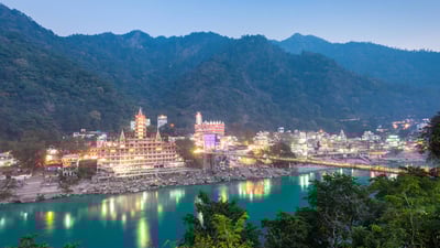Bing wallpaper June 20, 2024. Rishikesh at night (© Andrey Khrobostov/Alamy Stock Photo)