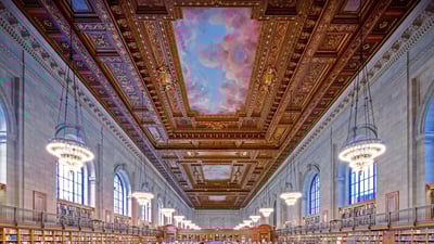 Bing wallpaper May 23, 2021. The renovated Rose Main Reading Room, New York Public Library Main Branch, New York City (© Sascha Kilmer/Getty Images)