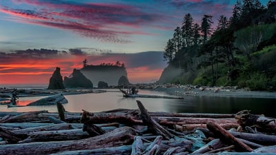 Bing wallpaper April 26, 2020. Sunset at Ruby Beach in Olympic National Park, Washington state (© Adam Mowery/Tandem Stills + Motion)