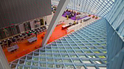 Bing wallpaper April 8, 2019. Interior of Seattle Public Library’s Central Library (© Ron Buskirk/Alamy)