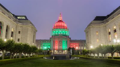 Bing wallpaper June 19, 2023. City Hall lit up for Juneteenth in San Francisco, California (© yhelfman/Shutterstock)
