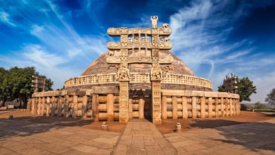 Bing wallpaper March 31, 2026. The Great Stupa at Sanchi, Madhya Pradesh (© Dmitry Rukhlenko - Photos of India/Alamy)