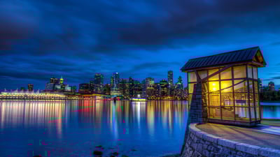Bing wallpaper August 25, 2021. Scenic shot from Stanley Park overlooking the downtown core, Vancouver (© Basic Elements Photography/Getty Images)