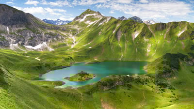 Bing wallpaper August 21, 2020. Panorama of the Schrecksee, a lake in Bavaria, Germany (© wingmar/E+/Getty Images)