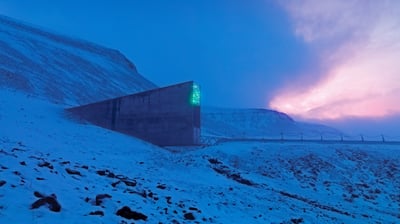 Bing wallpaper January 30, 2021. Svalbard Global Seed Vault with a glittering facade designed by artist Dyveke Sanne, Svalbard, Norway (© Pal Hermansen/Minden Pictures)