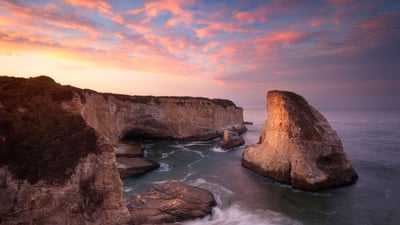 Bing wallpaper August 24, 2023. Shark Fin Cove, Davenport, California (© Jeff Lewis/Tandem Stills + Motion)