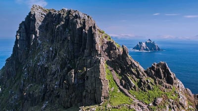 Bing wallpaper May 4, 2019. The Skellig Islands, Skellig Michael and Little Skellig, in Ireland (© Design Pics/DanitaDelimont.com)