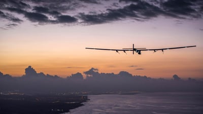 Bing wallpaper August 19, 2025. Solar Impulse 2 at Kalaeloa Airport, Honolulu, Hawaii (© Solar Impulse/Revillard/Sipa/Shutterstock)