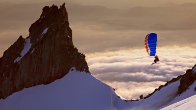 Bing wallpaper January 18, 2020. Backcountry adventurer Alex Peterson speed riding on the south side of Mount Hood, Oregon (© Richard Hallman/DEEPOL by plainpicture)