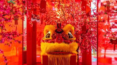 Bing wallpaper February 9, 2024. 中国舞狮，大年初一 (© SENEZ/Getty Images)