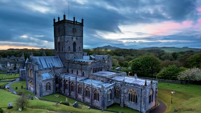 Bing wallpaper March 1, 2024. St Davids Cathedral, Pembrokeshire (© Michael Roberts/Moment/Getty Images)
