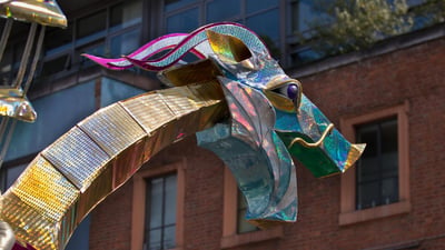 Bing wallpaper April 22, 2025. A large mechanical dragon at Saint George's Day celebrations (© MediaWorldImages/Alamy Stock Photo)