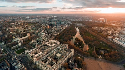 Bing wallpaper October 3, 2020. Aerial photograph over Whitehall and St James's Park, London (© Howard Kingsnorth/Getty Images)