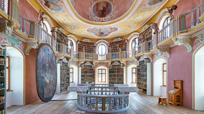 Bing wallpaper October 23, 2025. Alte Bibliothek, Kloster Sankt Mang, Füssen, Bayern (© marcobriviophoto/Shutterstock)