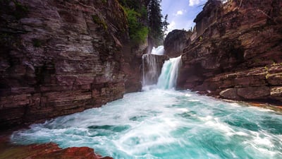 Bing wallpaper May 7, 2019. St. Mary Falls in Glacier National Park, Montana (© Pung/Shutterstock)