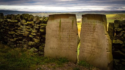 Bing wallpaper July 31, 2019. The Dew Stone, part of the Stanza Stones trail, in Yorkshire (© Rebecca Cole/Alamy)