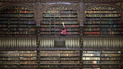 Bing wallpaper August 11, 2026. Real Gabinete Português de Leitura, Rio de Janeiro, Rio de Janeiro (© Pulsar Imagens/Alamy)