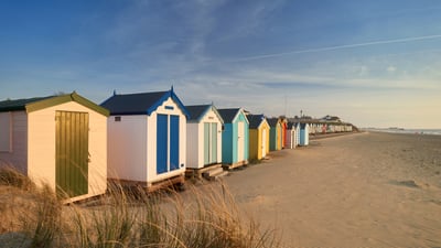 Bing wallpaper September 2, 2026. Traditional beach huts, Southwold, Suffolk Heritage Coast, England (© stevendocwra/Getty Images)