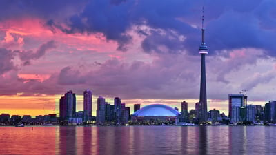 Bing wallpaper September 7, 2023. Scenic view at Toronto city waterfront skyline at sunset (© Elena Elisseeva/Shutterstock)
