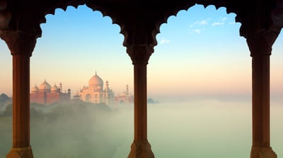 Bing wallpaper August 8, 2021. Early morning view of Taj Mahal in Agra, India (© Adrian Pope/Getty Images)