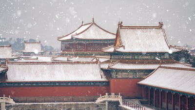 Bing wallpaper December 6, 2025. 雪中的故宫，中国北京 (© Ian.CuiYi/Getty Images)