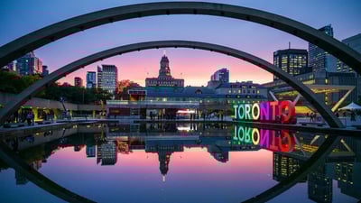Bing wallpaper September 5, 2019. Toronto sign in Nathan Phillips Square by the City Hall, Toronto (© Jon Arnold/Danita Delimont)