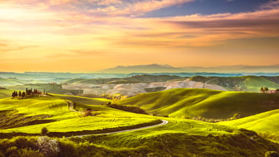 Bing wallpaper April 18, 2026. Rolling hills of Tuscany, Italy (© Andyworks/Getty Images)