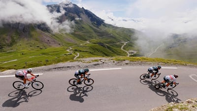 Bing wallpaper July 5, 2025. Descending the Col du Tourmalet in the French Pyrenees during the 2021 Tour de France (© THOMAS SAMSON/AFP via Getty Images)