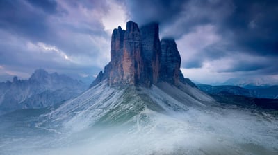 Bing wallpaper December 18, 2020. Tre Cime di Lavaredo as seen from the Lavaredo fork, Sexten Dolomites, Italy (© AWL Images/Danita Delimont)
