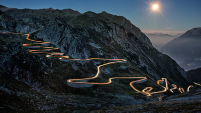 Bing wallpaper June 17, 2026. Tremola Road on the Saint Gotthard Pass in Airolo, Switzerland (© Sandro Bisaro/Getty Images)