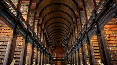 Bing wallpaper April 23, 2024. Library of Trinity College Dublin, Ireland (© Vincent Isore/Getty Images)