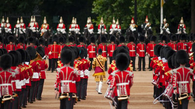 Bing wallpaper June 14, 2024. Guards Bands at Horse Guards Parade, London during Trooping the Colour 2014 (© Malcolm Park editorial/Alamy Live News)