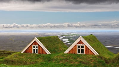 Bing wallpaper February 28, 2021. Turf farmhouses at Skaftafell, Vatnajökull National Park, Iceland (© Jarcosa/Getty Images)