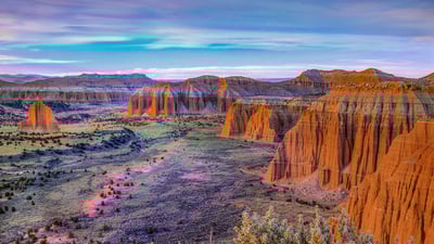 Bing wallpaper August 2, 2021. Mesas, Upper Cathedral Valley, Capitol Reef National Park, Utah (© Tim Fitzharris/Minden Pictures)