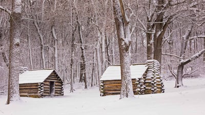 Bing wallpaper December 19, 2019. Cabins in Valley Forge National Historical Park, Pennsylvania (© Mark C. Morris/Shutterstock)