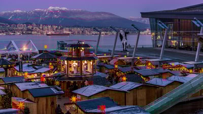 Bing wallpaper December 7, 2021. Vancouver Christmas Market, Jack Poole Plaza, Vancouver (© Michael Wheatley/Alamy Stock Photo)