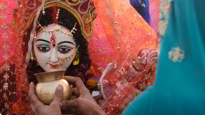Bing wallpaper February 13, 2024. Vasant Panchmi celebration in Noida, India (© Burhaan Kinu/Hindustan Times via Getty Images)