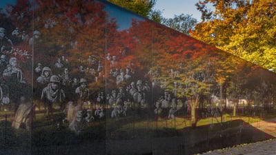 Bing wallpaper November 11, 2024. Mural Wall, Korean War Veterans Memorial, Washington, DC (© Steve Tulley/Alamy)